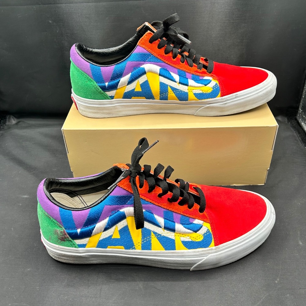 Vans Old Skool Multi Color Logo Embroidered Patchwork Sneakers Mens 8.5 Women 10